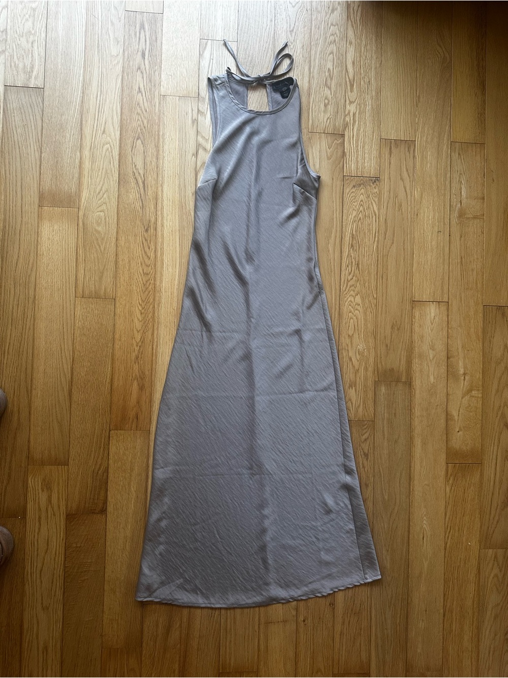 House of Harlow Satin Sleeveless High Neck Maxi Dress in Taupe